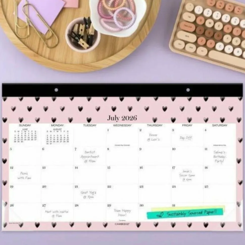 Mead Cambridge Cherish Academic 2026-2027 Monthly Desk Pad Calendar, Compact, 11" x 17 3/4"