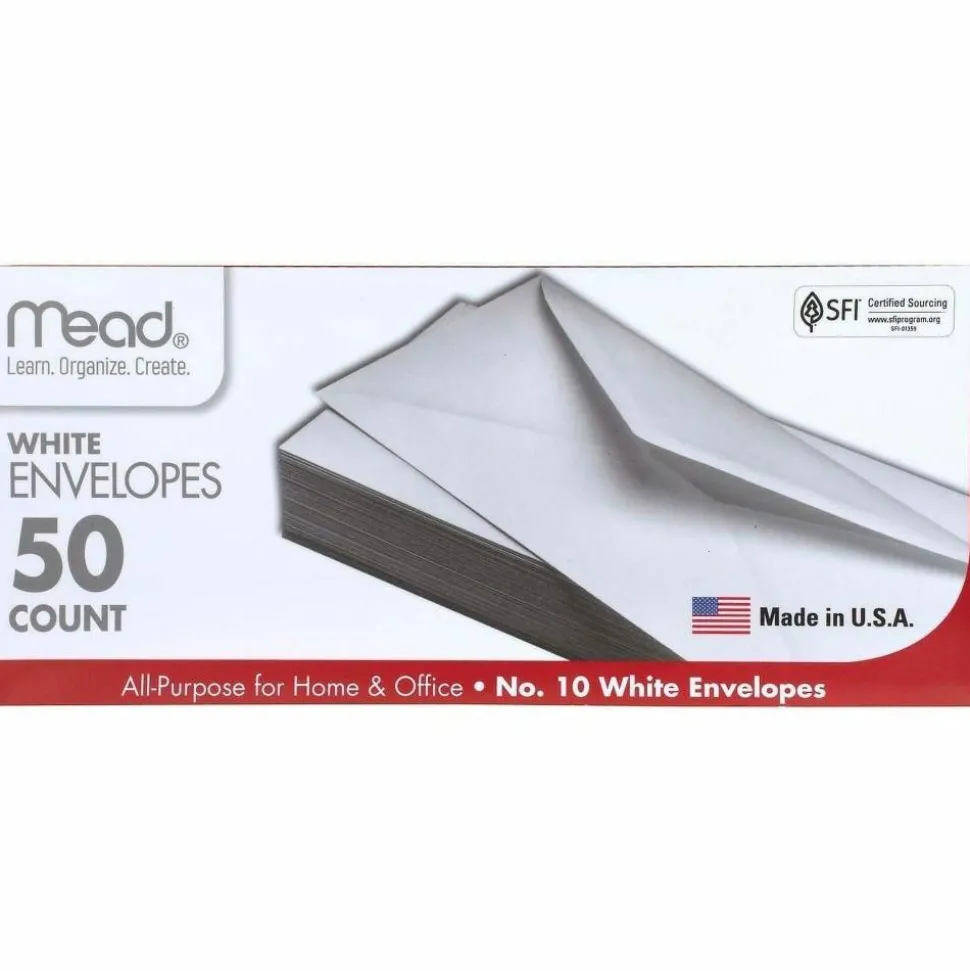 Mead #10 Envelopes, 4 1/8" x 9 1/2", White, 50 Count