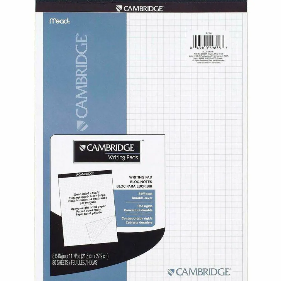 Mead Quad-Ruled Stiff-Backed Planning Pad, Letter Size, 8 1/2" x 11", Assorted Paper Colors, Pad Of 80 Sheets