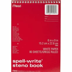 Mead Spell-Write Wire Bound Steno Book, 6" x 9", 80 Sheets, Assorted Color