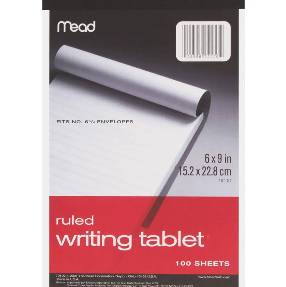 Mead Writing Tablet, Wide Ruled, 100 Sheets, 6" x 9"