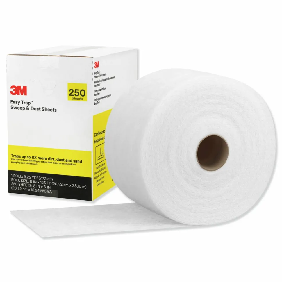 3M Easy Trap Duster Sweep and Dust Sheets, Perforated, 8" x 125 ft, White, 250 Sheet Roll