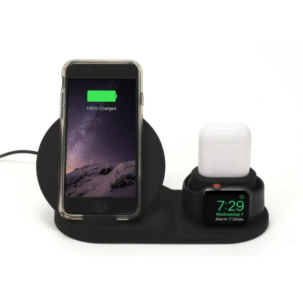M-Edge 3-In-1 Charger For Apple Products, Black, CH-TRIP-P-B