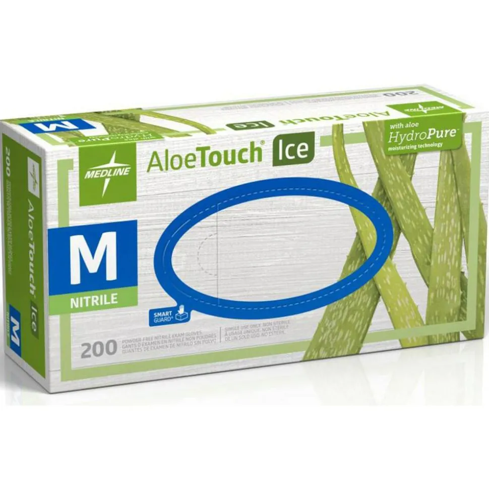 Medline AloeTouch Ice Nitrile Gloves, Medium, Clear, Box Of 200