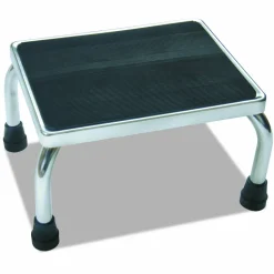 Medline Foot Stool, 1-Step, 350 lb Capacity, 16 x 12 x 8.25, Steel, Chrome/Black Mat