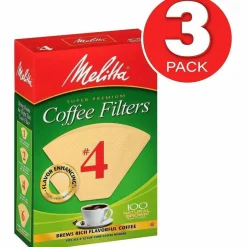 Melitta Coffee Filters, #4, 8 to 12 Cup Size, Cone Style, 100 Filters/Pack, 3/Pack