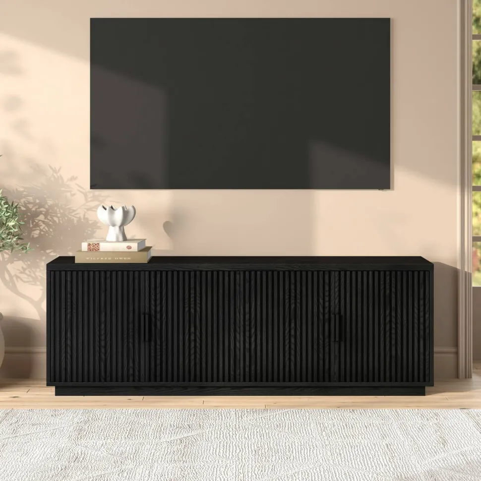 Mero Rectangular Fluted TV Stand for TV's up to 75" in Black Grain