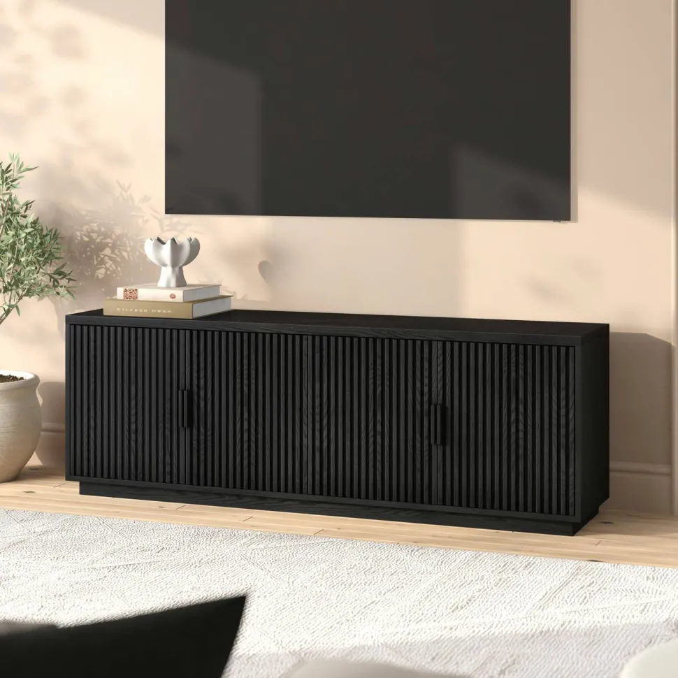 Mero Rectangular Fluted TV Stand for TV's up to 75" in Black Grain