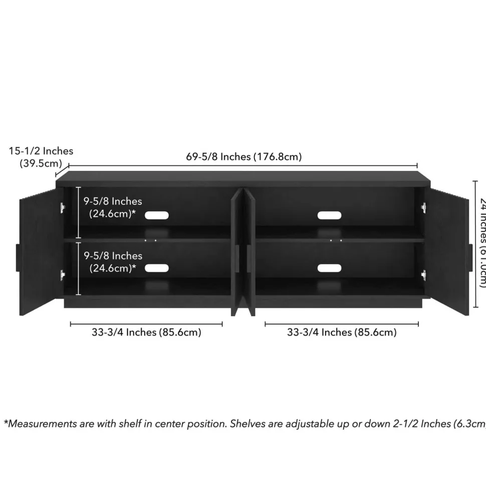 Mero Rectangular Fluted TV Stand for TV's up to 75" in Black Grain