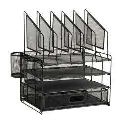 Mesh Desk Organizer With Vertical Storage And Pen Holders, 16"H x 12-3/4"W x 9-1/2"D, Black