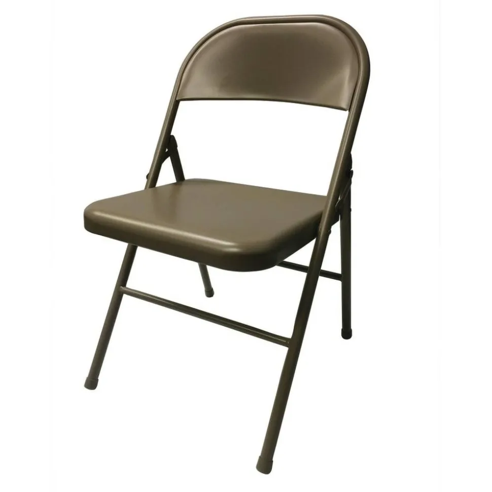 Metal Folding Chairs, Tan, Set Of 4 Chairs