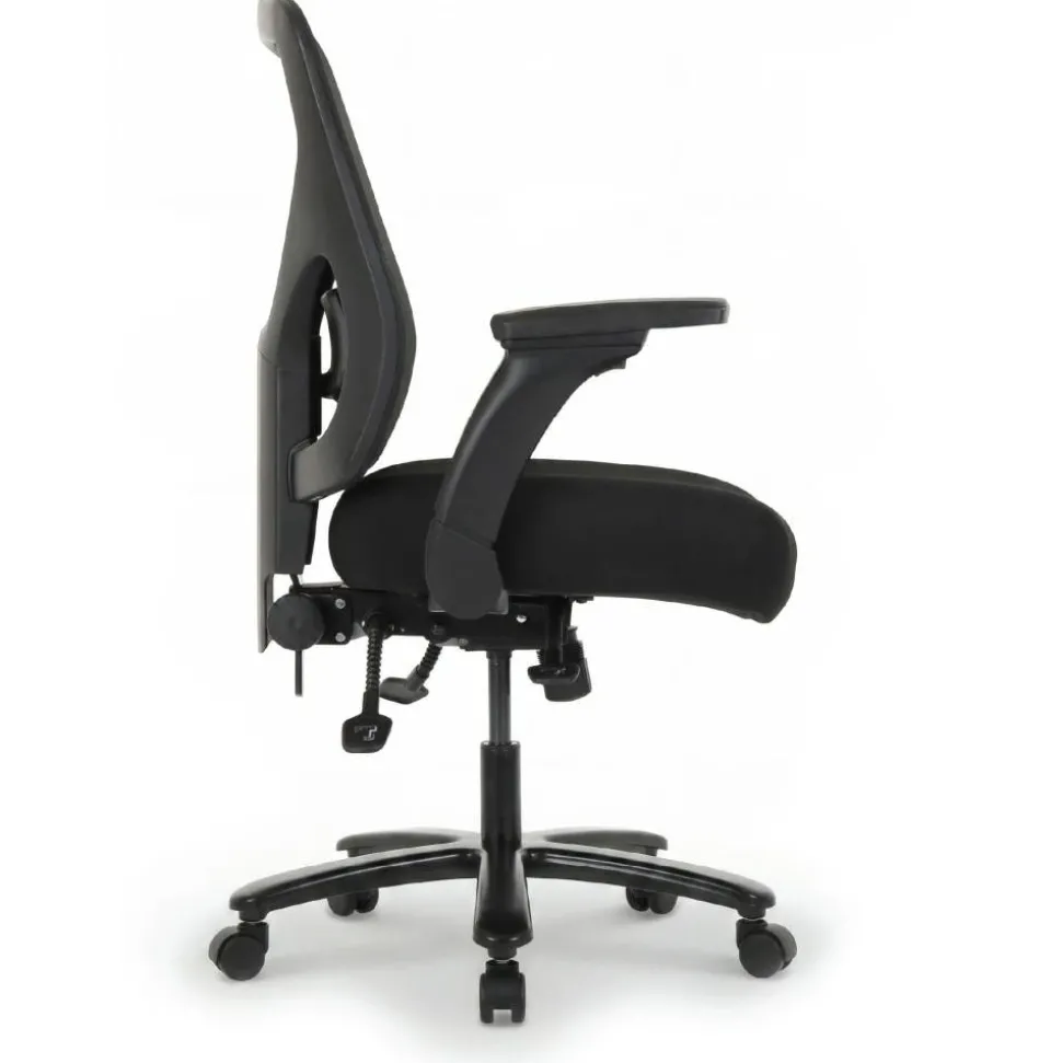 MFTC 400 Big & Tall Ergonomic Mesh/Fabric High-Back Chair with Flip-Up Armrests, Black/Black, BIFMA Compliant