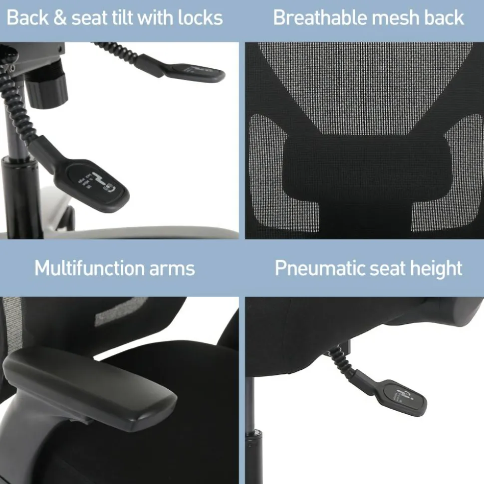 MFTC 400 Big & Tall Ergonomic Mesh/Fabric High-Back Chair with Flip-Up Armrests, Black/Black, BIFMA Compliant