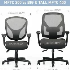 MFTC 400 Big & Tall Ergonomic Mesh/Fabric High-Back Chair with Flip-Up Armrests, Black/Black, BIFMA Compliant