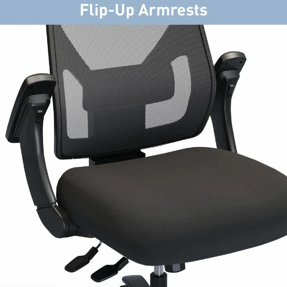 MFTC 400 Big & Tall Ergonomic Mesh/Fabric High-Back Chair with Flip-Up Armrests, Black/Black, BIFMA Compliant