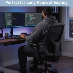 MFTC 400 Big & Tall Ergonomic Mesh/Fabric High-Back Chair with Flip-Up Armrests, Black/Black, BIFMA Compliant