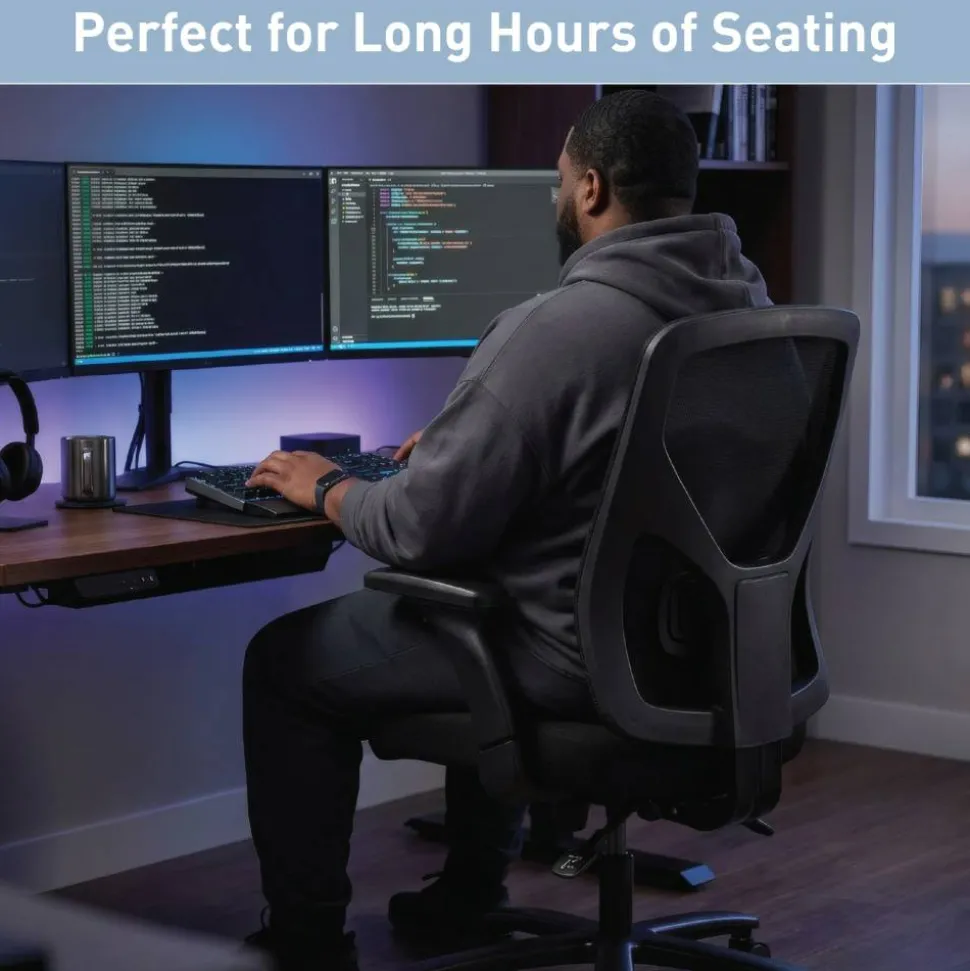 MFTC 400 Big & Tall Ergonomic Mesh/Fabric High-Back Chair with Flip-Up Armrests, Black/Black, BIFMA Compliant