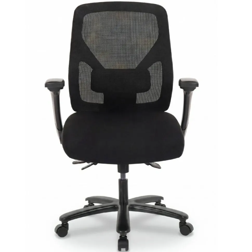 MFTC 400 Big & Tall Ergonomic Mesh/Fabric High-Back Chair with Flip-Up Armrests, Black/Black, BIFMA Compliant