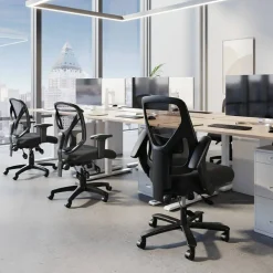 MFTC 400 Big & Tall Ergonomic Mesh/Fabric High-Back Chair with Flip-Up Armrests, Black/Black, BIFMA Compliant