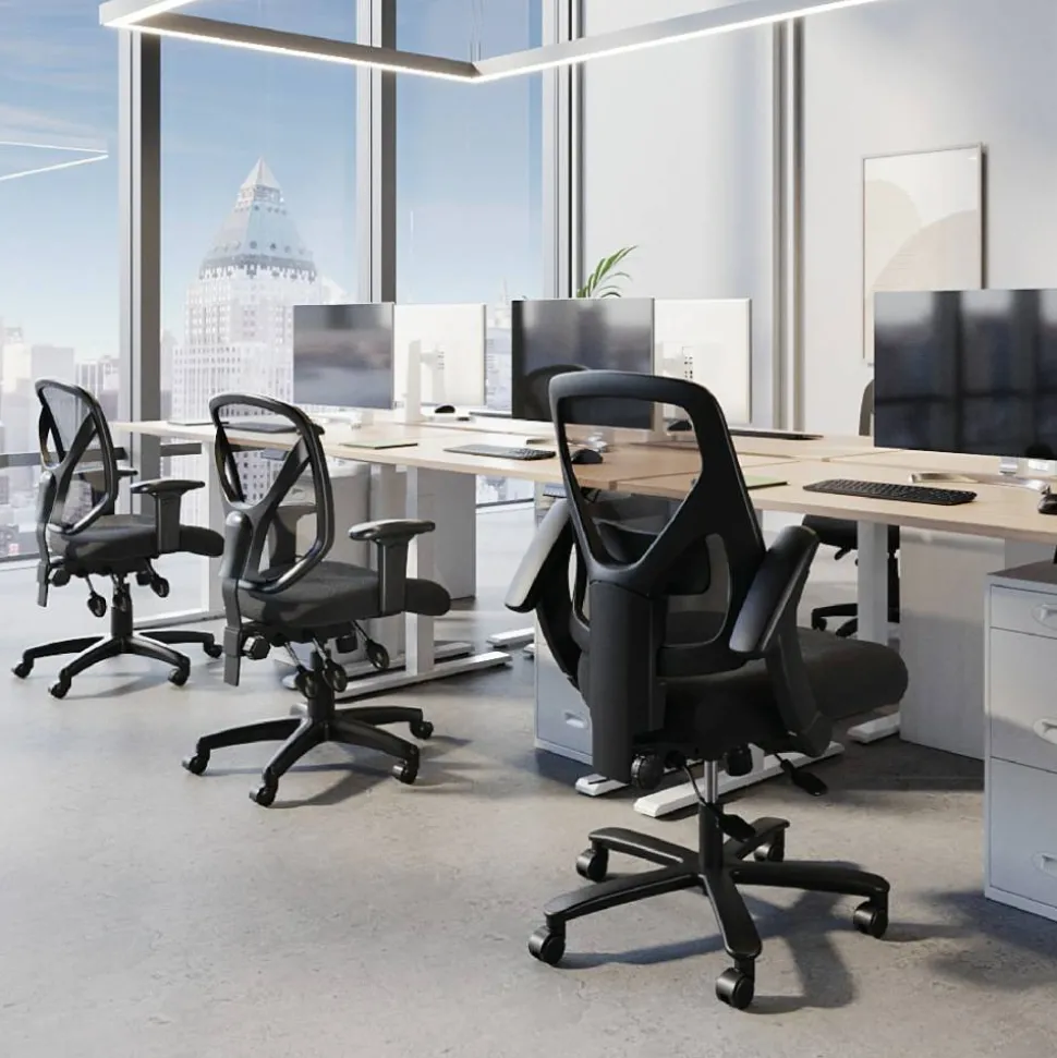 MFTC 400 Big & Tall Ergonomic Mesh/Fabric High-Back Chair with Flip-Up Armrests, Black/Black, BIFMA Compliant