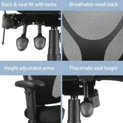 MFTC 200 Ergonomic Mesh Mid-Back Task Office Chair, Black, BIFMA Compliant