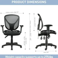 MFTC 200 Ergonomic Mesh Mid-Back Task Office Chair, Black, BIFMA Compliant