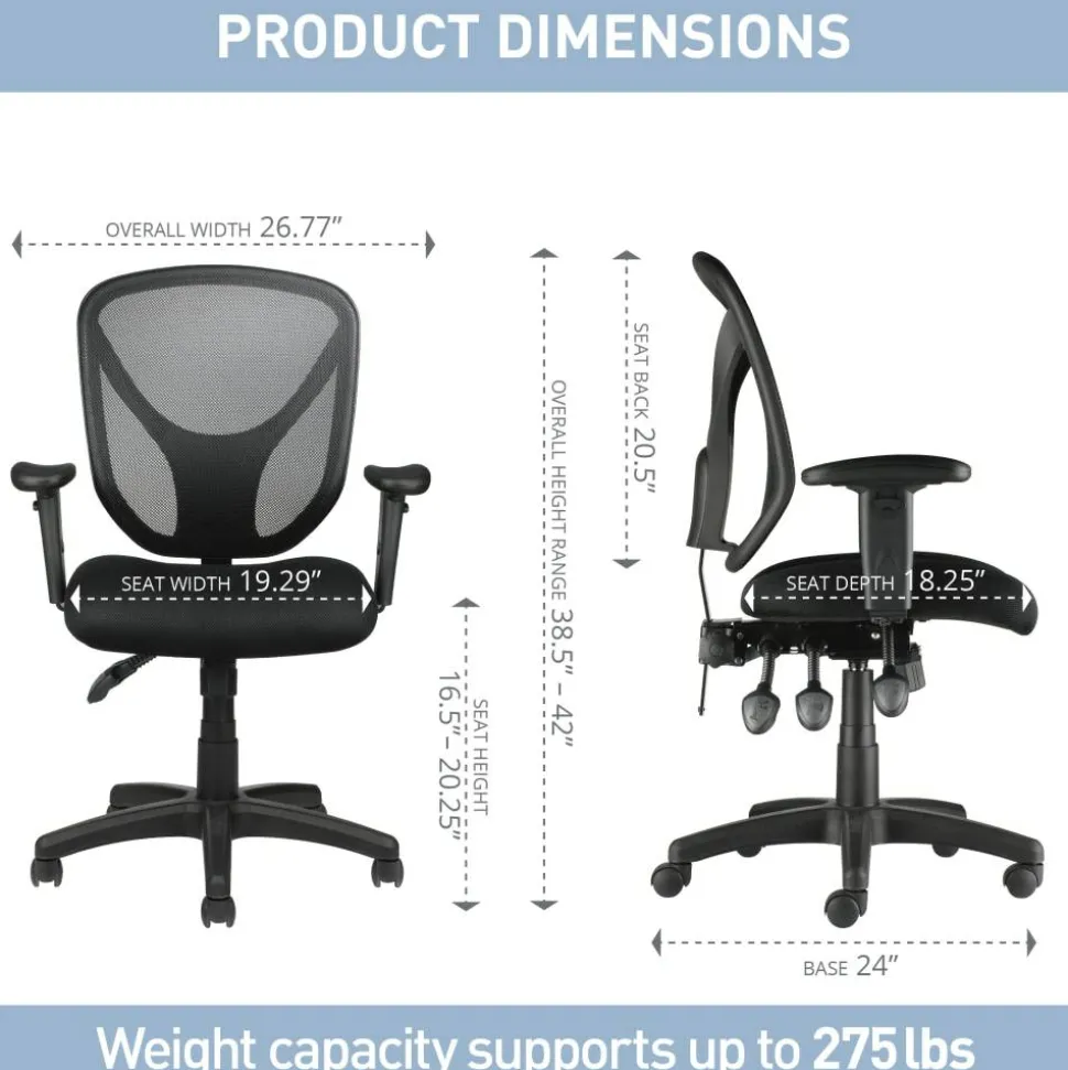 MFTC 200 Ergonomic Mesh Mid-Back Task Office Chair, Black, BIFMA Compliant