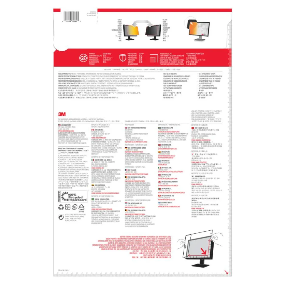 3M Gold Privacy Filter Screen for 22" Widescreen Monitors, 16:10 Aspect Ratio, Reduces Blue Light