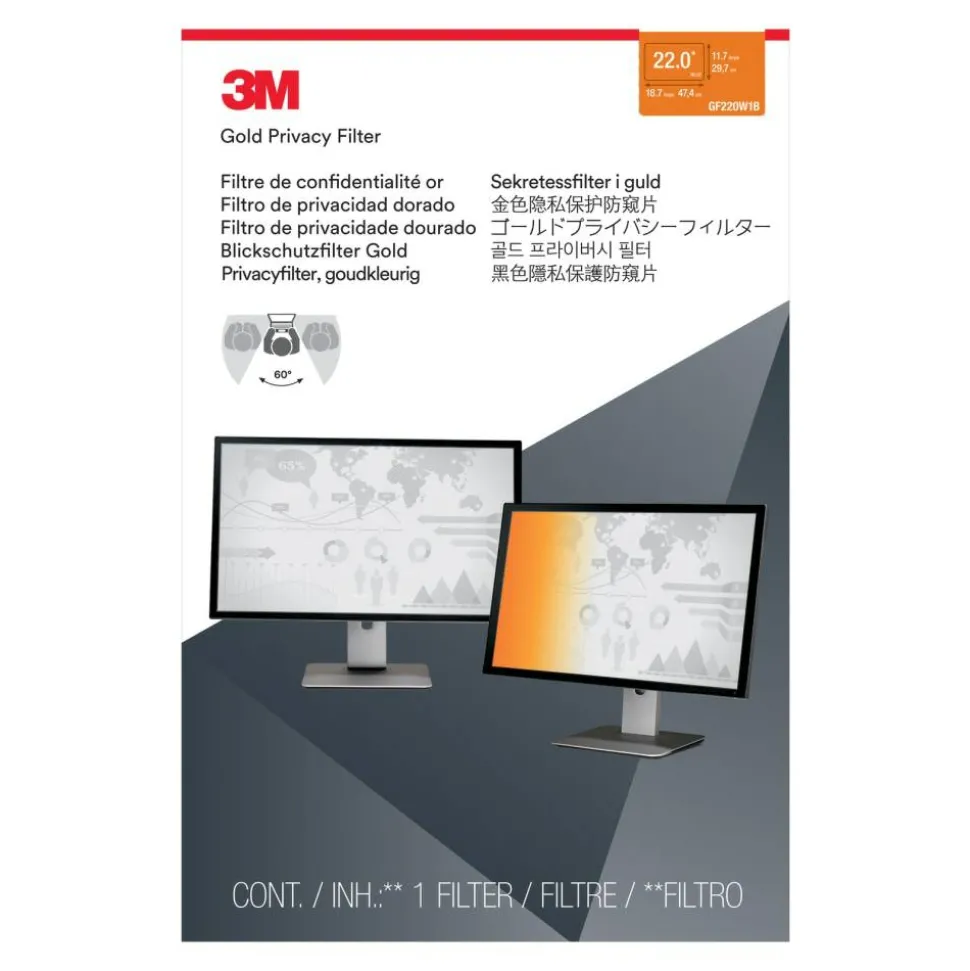 3M Gold Privacy Filter Screen for 22" Widescreen Monitors, 16:10 Aspect Ratio, Reduces Blue Light