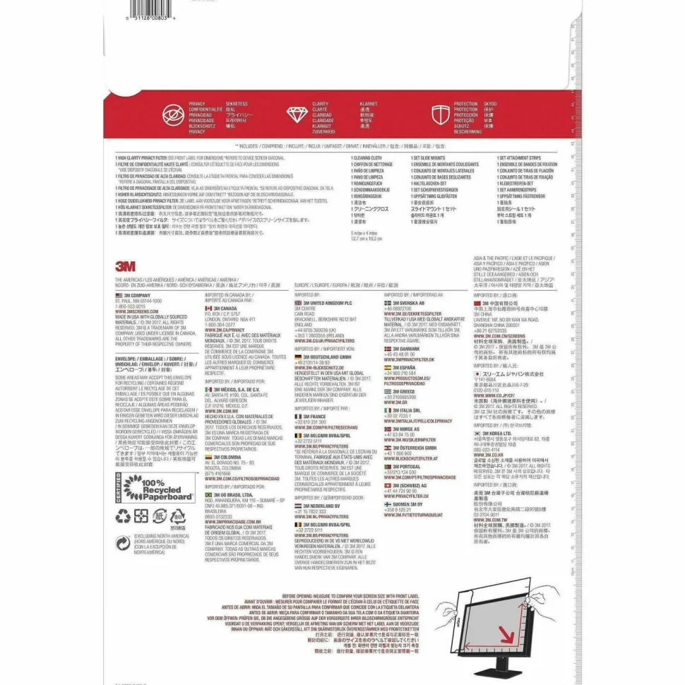 3M High Clarity Privacy Filter for Monitors, 24" Full Screen, 16:9 Aspect Ratio, Reduces Blue Light