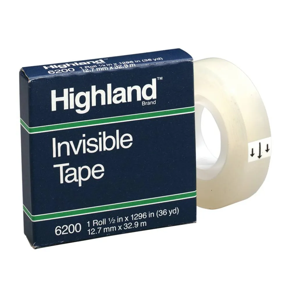 3M Highland 6200 Invisible Tape, 1/2" x 1,296", Clear, Pack Of 12