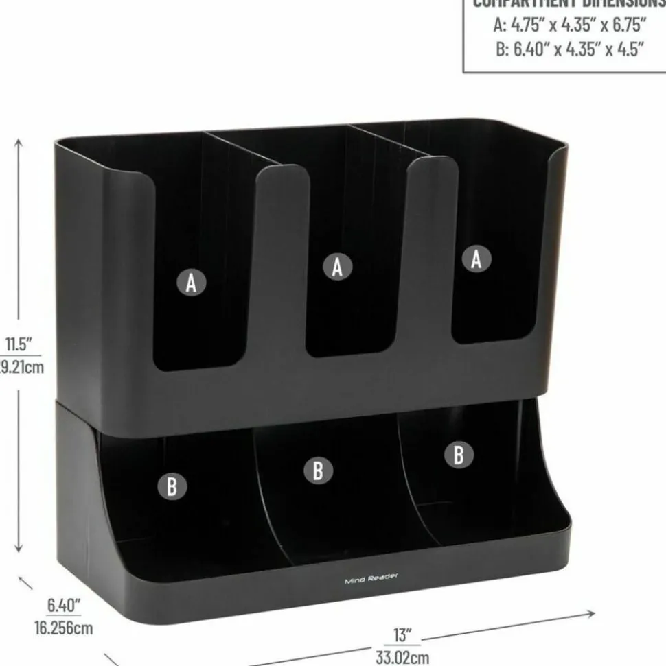 Mind Reader 6-Compartment 2-Tier Coffee Condiment And Cup Organizer, 11-1/2"H x 6-32/5"W x 13"D, Black
