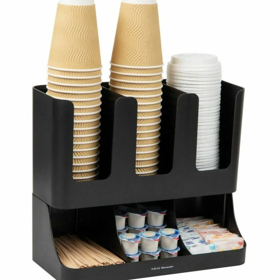 Mind Reader 6-Compartment 2-Tier Coffee Condiment And Cup Organizer, 11-1/2"H x 6-32/5"W x 13"D, Black