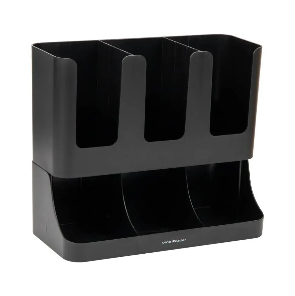 Mind Reader 6-Compartment 2-Tier Coffee Condiment And Cup Organizer, 11-1/2"H x 6-32/5"W x 13"D, Black
