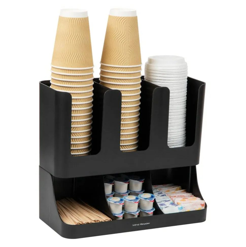 Mind Reader 6-Compartment 2-Tier Coffee Condiment And Cup Organizer, 11-1/2"H x 6-32/5"W x 13"D, Black