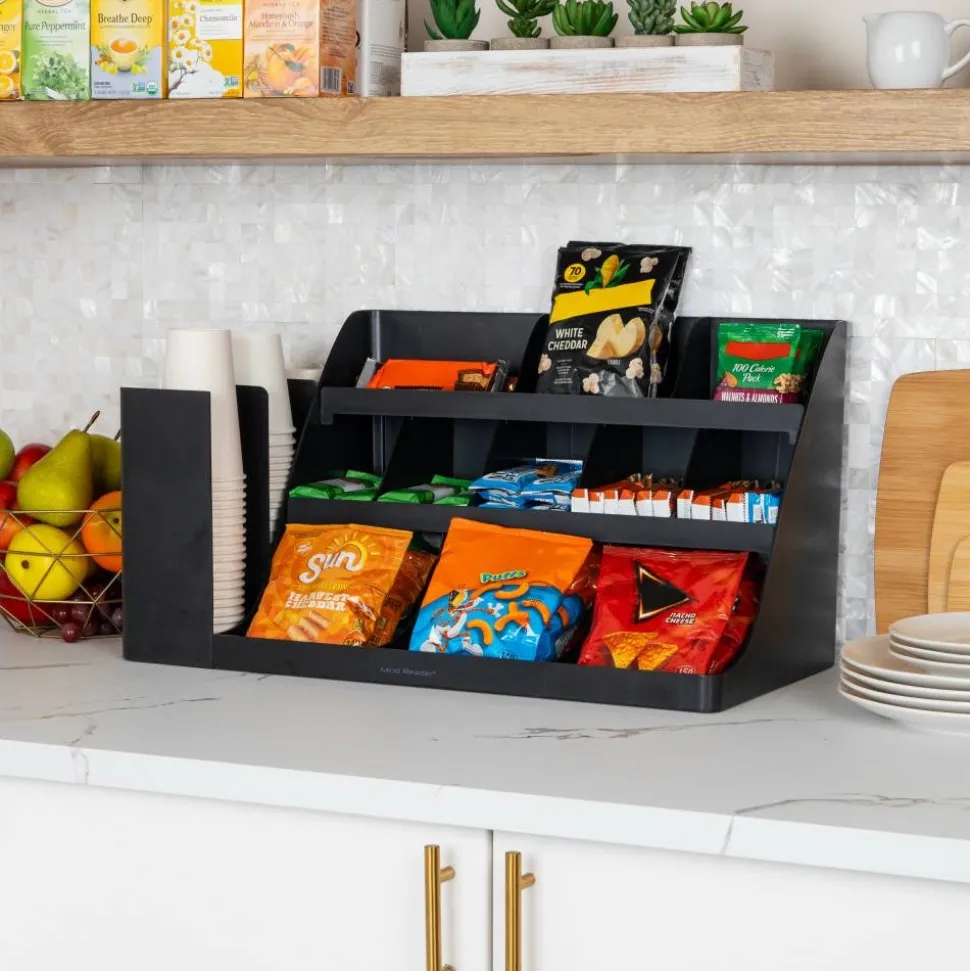 Mind Reader 14-Compartment/3-Tier Coffee Cup And Condiment Countertop Organizer, 12-1/2"H x 11-1/2"W x 24"L, Black