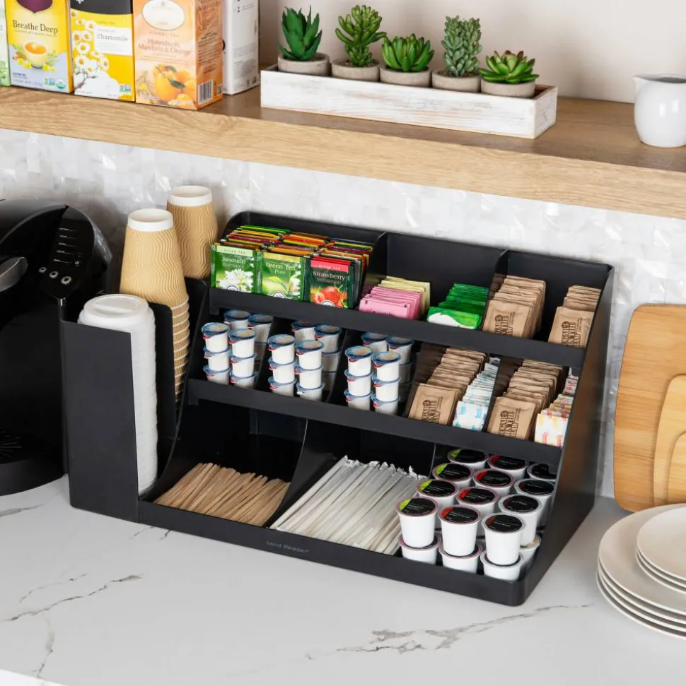 Mind Reader 14-Compartment/3-Tier Coffee Cup And Condiment Countertop Organizer, 12-1/2"H x 11-1/2"W x 24"L, Black