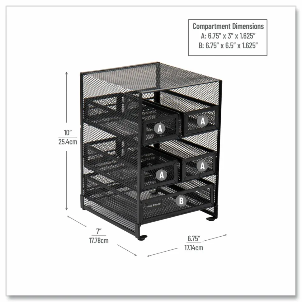 Mind Reader Network Collection 5-Compartment Tea Countertop Organizer, 6.75 x 7 x 10, Black