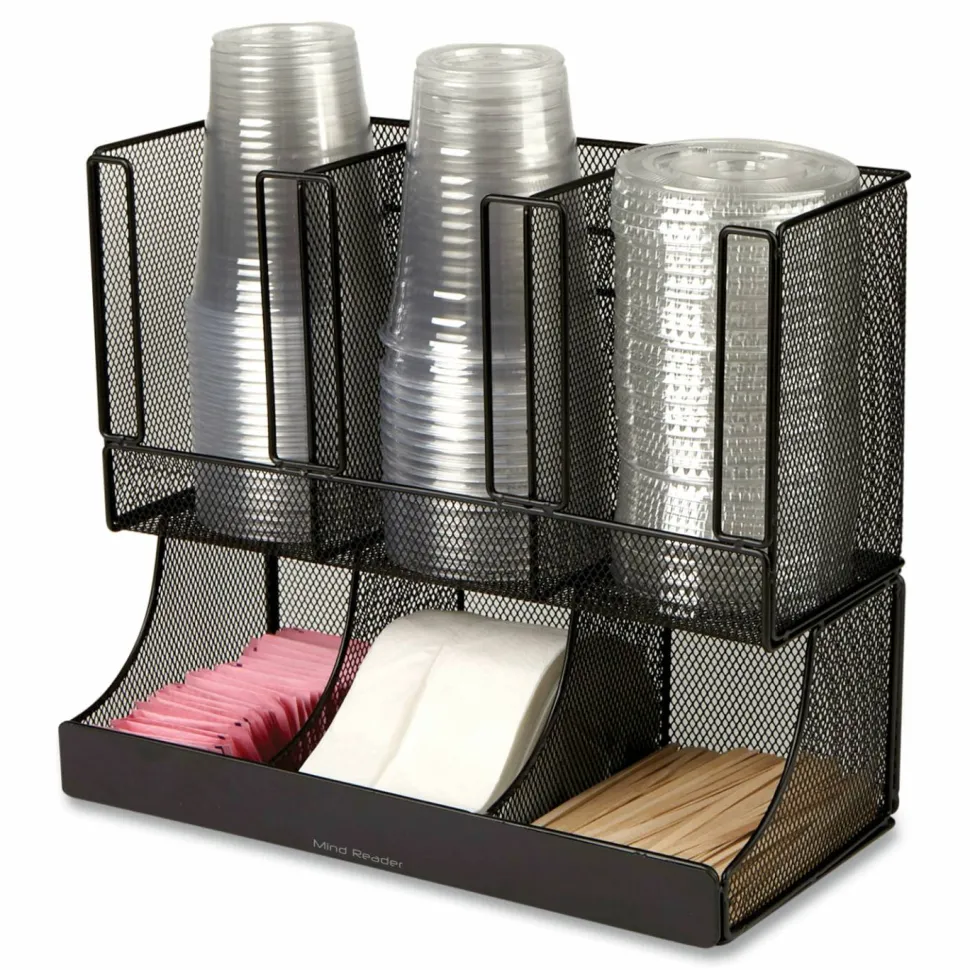Mind Reader Network Collection 2-Tier 6-Compartment Coffee Cup and Condiment Countertop Organizer, 5 x 13 x 11.5, Black