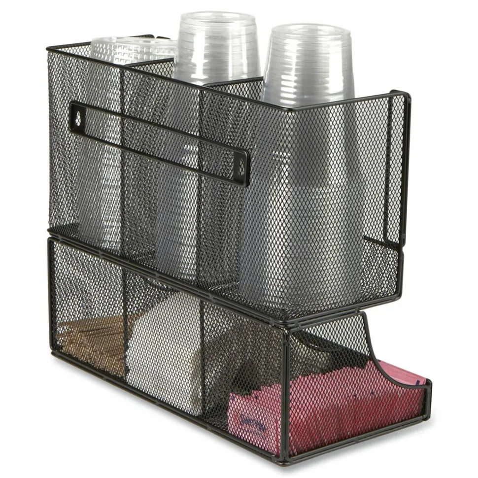 Mind Reader Network Collection 2-Tier 6-Compartment Coffee Cup and Condiment Countertop Organizer, 5 x 13 x 11.5, Black