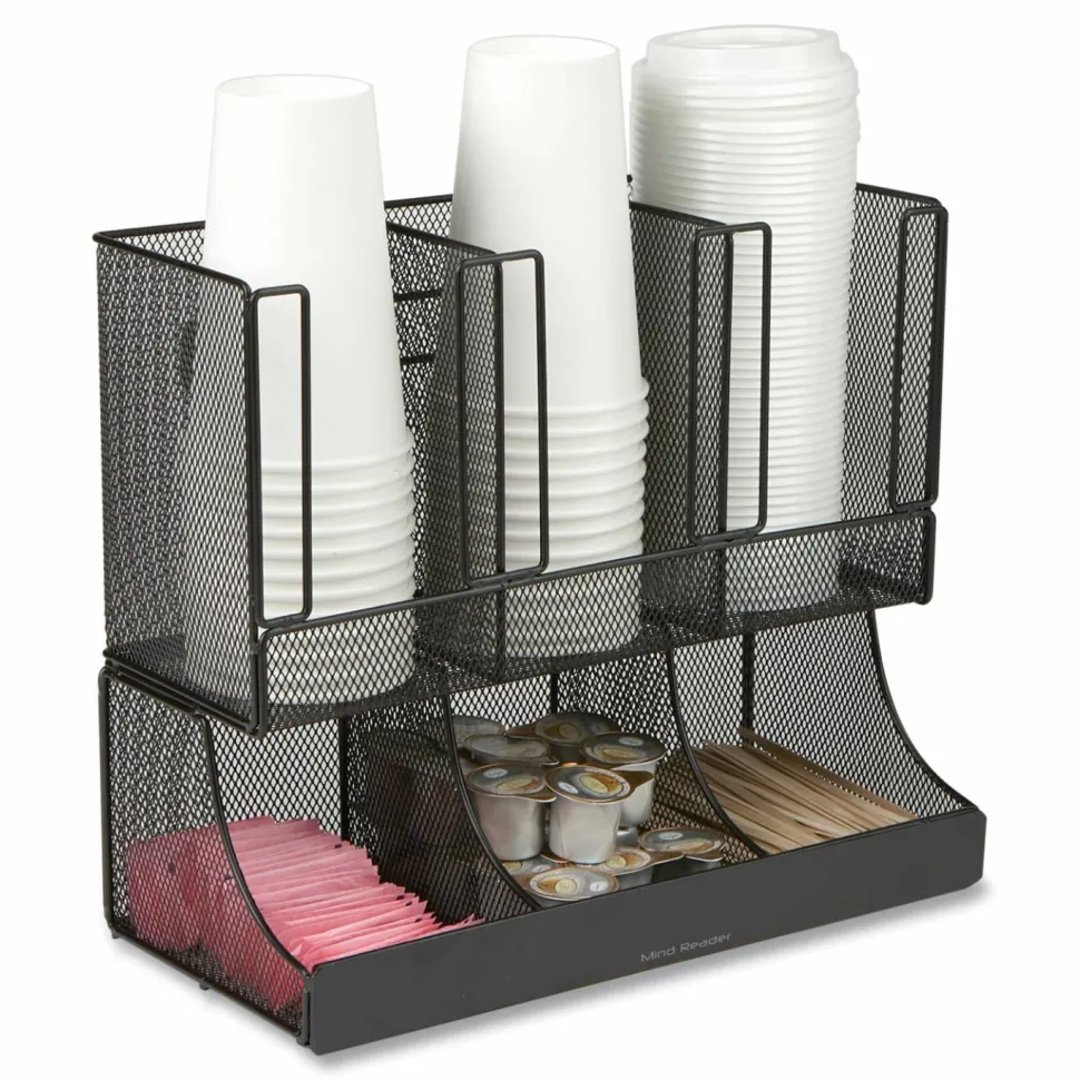 Mind Reader Network Collection 2-Tier 6-Compartment Coffee Cup and Condiment Countertop Organizer, 5 x 13 x 11.5, Black