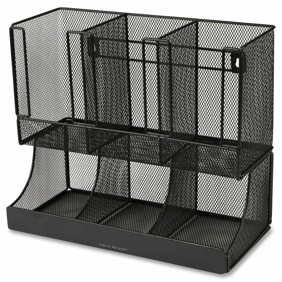 Mind Reader Network Collection 2-Tier 6-Compartment Coffee Cup and Condiment Countertop Organizer, 5 x 13 x 11.5, Black