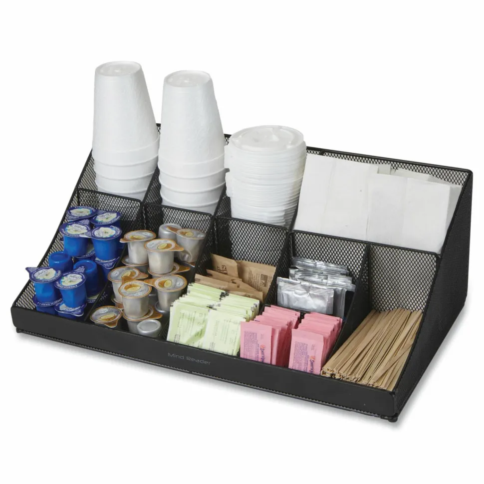 Mind Reader Network Collection 11-Compartment Coffee Cup and Condiment Countertop Organizer, 9.5 x 17.88 x 6.63, Black