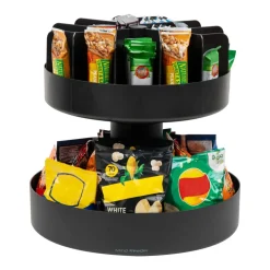 Mind Reader 2-Tier Lazy Susan Countertop Organizer, 14”H x 14-1/4”W x 14-1/4”L, Black