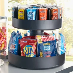 Mind Reader 2-Tier Lazy Susan Countertop Organizer, 14”H x 14-1/4”W x 14-1/4”L, Black