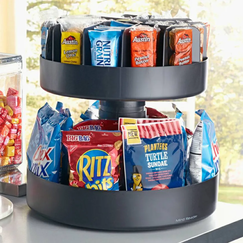 Mind Reader 2-Tier Lazy Susan Countertop Organizer, 14”H x 14-1/4”W x 14-1/4”L, Black