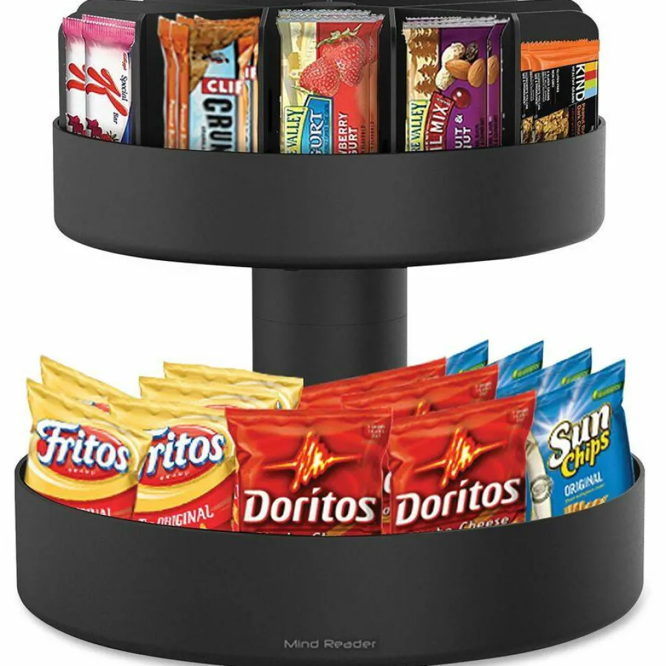 Mind Reader 2-Tier Lazy Susan Countertop Organizer, 14”H x 14-1/4”W x 14-1/4”L, Black