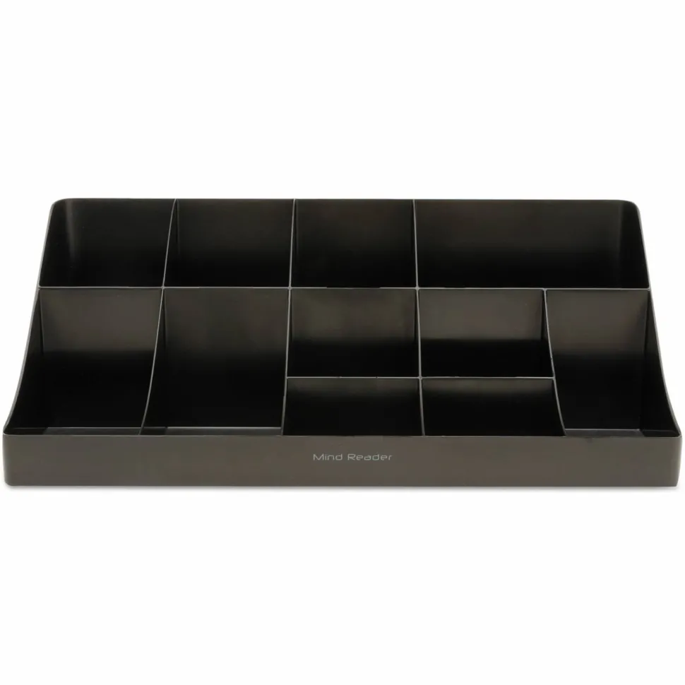Mind Reader 11 Compartment Coffee Condiment Organizer, 6 5/8"H x 9-1/2"W x 17 -3/16"D, Black