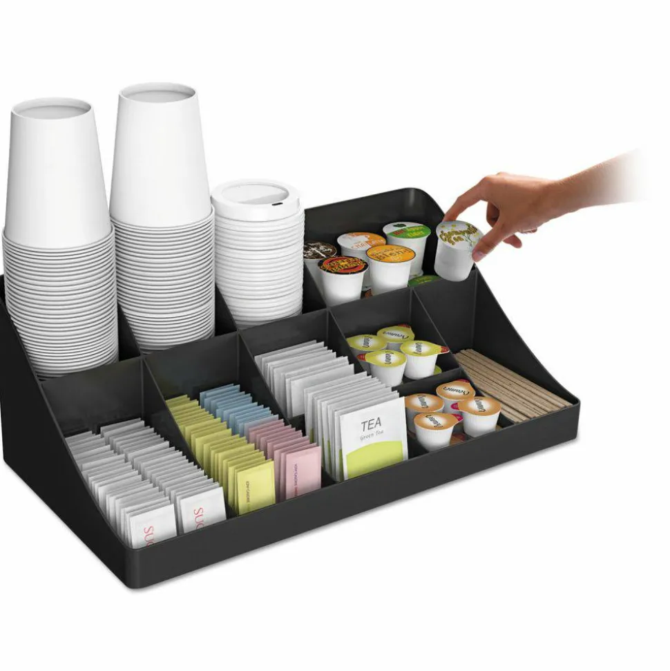 Mind Reader 11 Compartment Coffee Condiment Organizer, 6 5/8"H x 9-1/2"W x 17 -3/16"D, Black