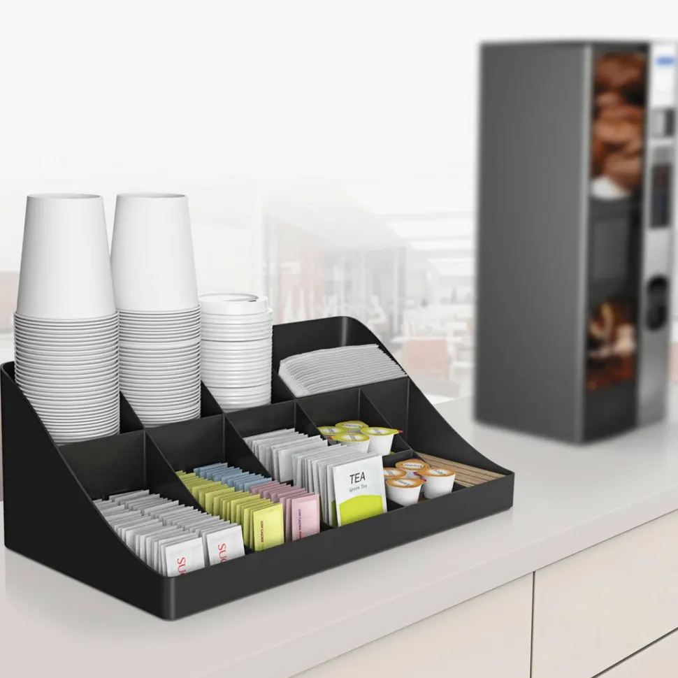 Mind Reader 11 Compartment Coffee Condiment Organizer, 6 5/8"H x 9-1/2"W x 17 -3/16"D, Black